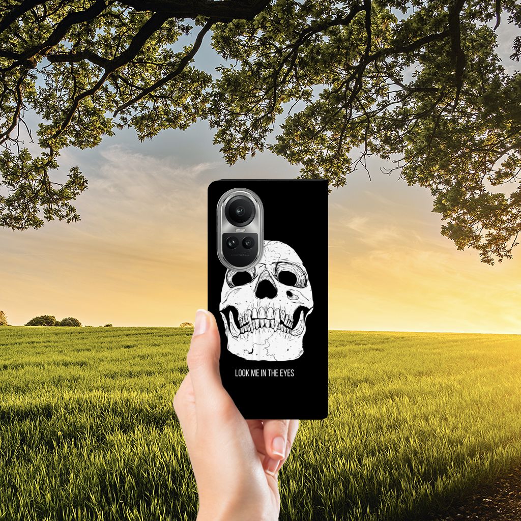 Mobiel BookCase OPPO Reno10 | 10 Pro Skull Eyes telefoonhoesje vooraanzicht