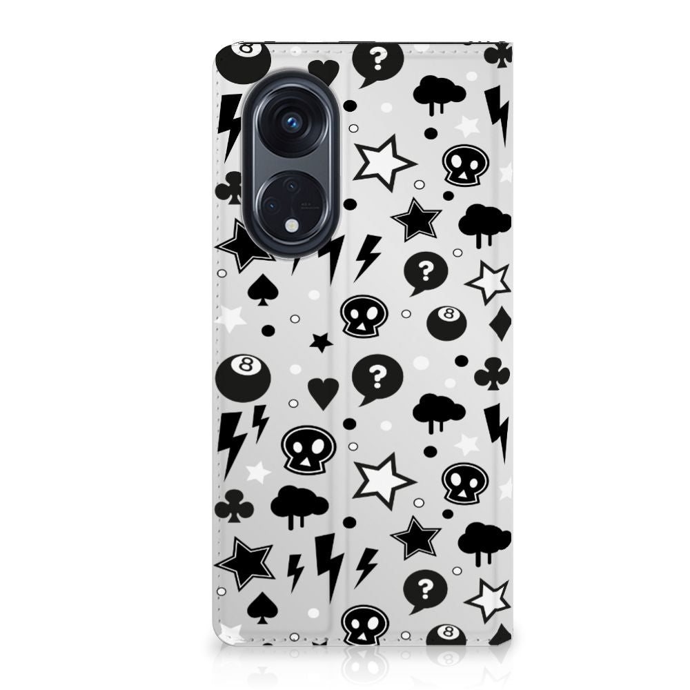 Mobiel BookCase OPPO Reno8 T 5G Silver Punk design Silver Punk vooraanzicht