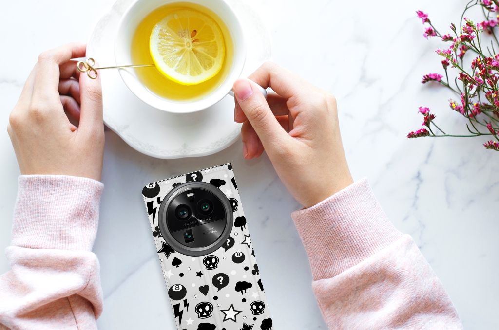 Mobiel BookCase OPPO X6 Pro Silver Punk handen mok citroen witte tafel