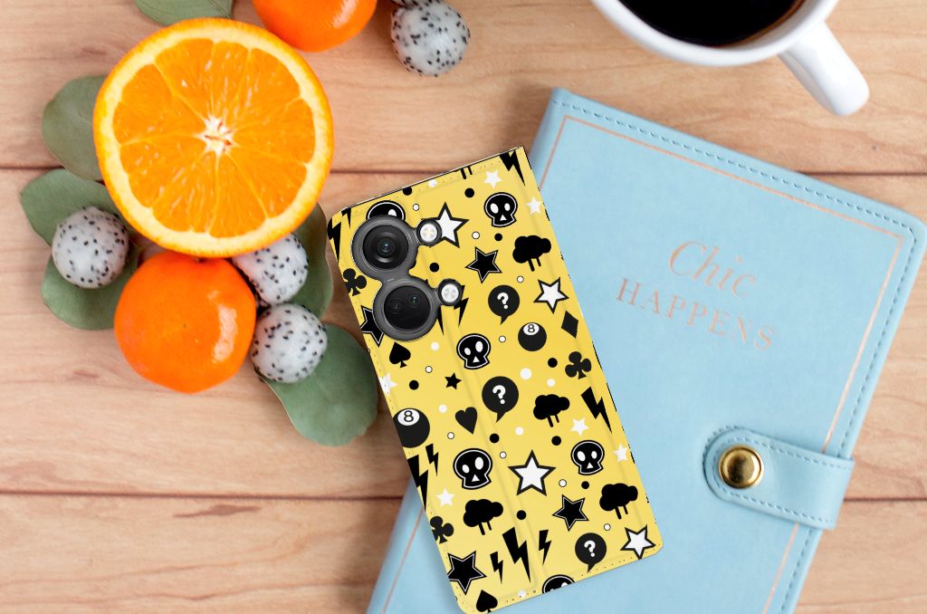 Mobiel BookCase OnePlus Nord 3 Punk Geel design geel front
