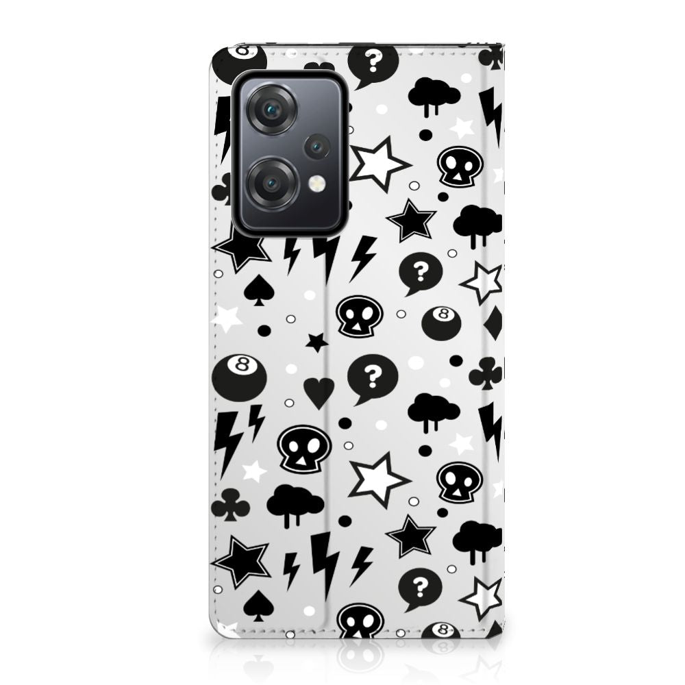 Mobiel BookCase OnePlus Nord CE 2 Lite 5G Silver Punk hoesje design zwart wit
