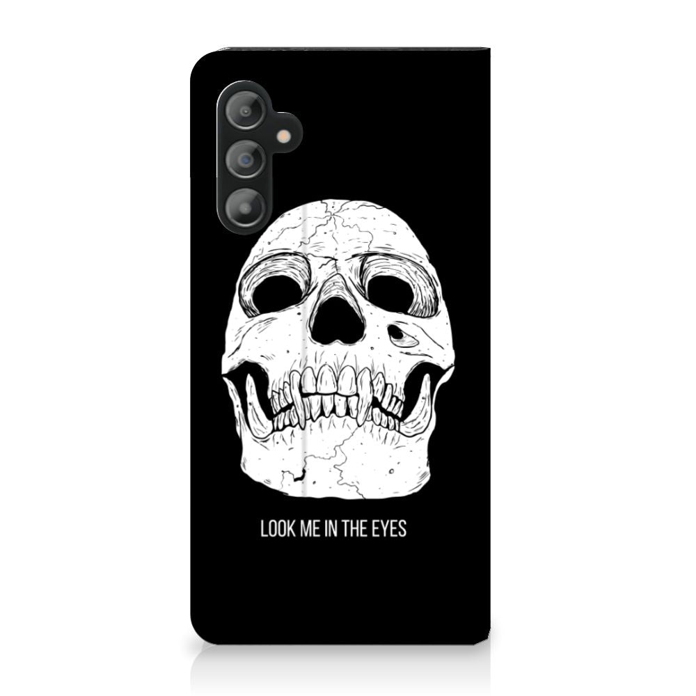 Mobiel BookCase Samsung Galaxy A14 4G Skull Eyes voorkant skull design