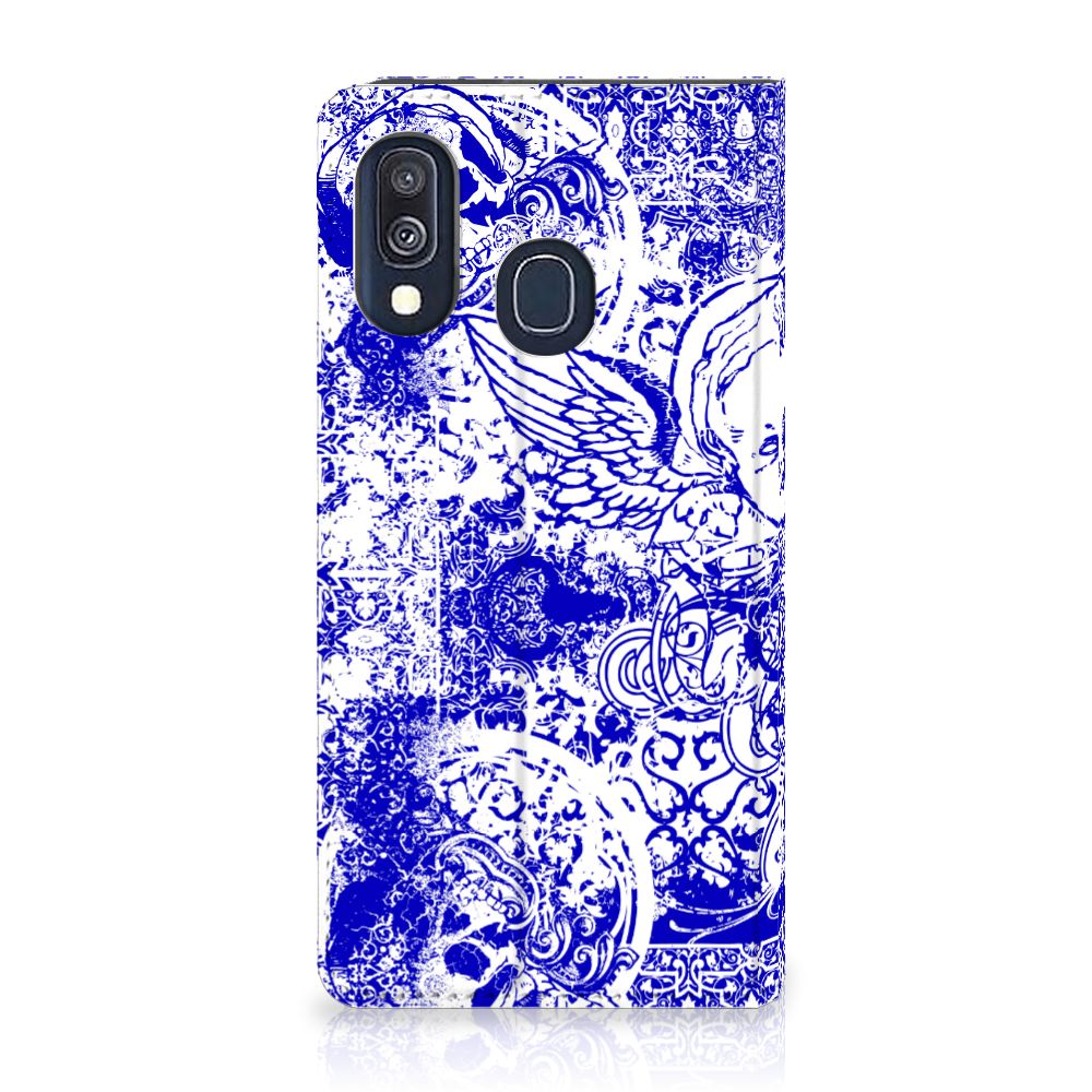 Mobiel BookCase Samsung Galaxy A40 Angel Skull Blauw