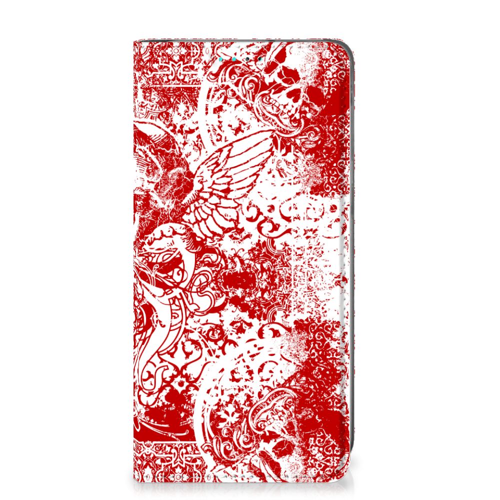 Mobiel BookCase Samsung Galaxy A40 Angel Skull Rood