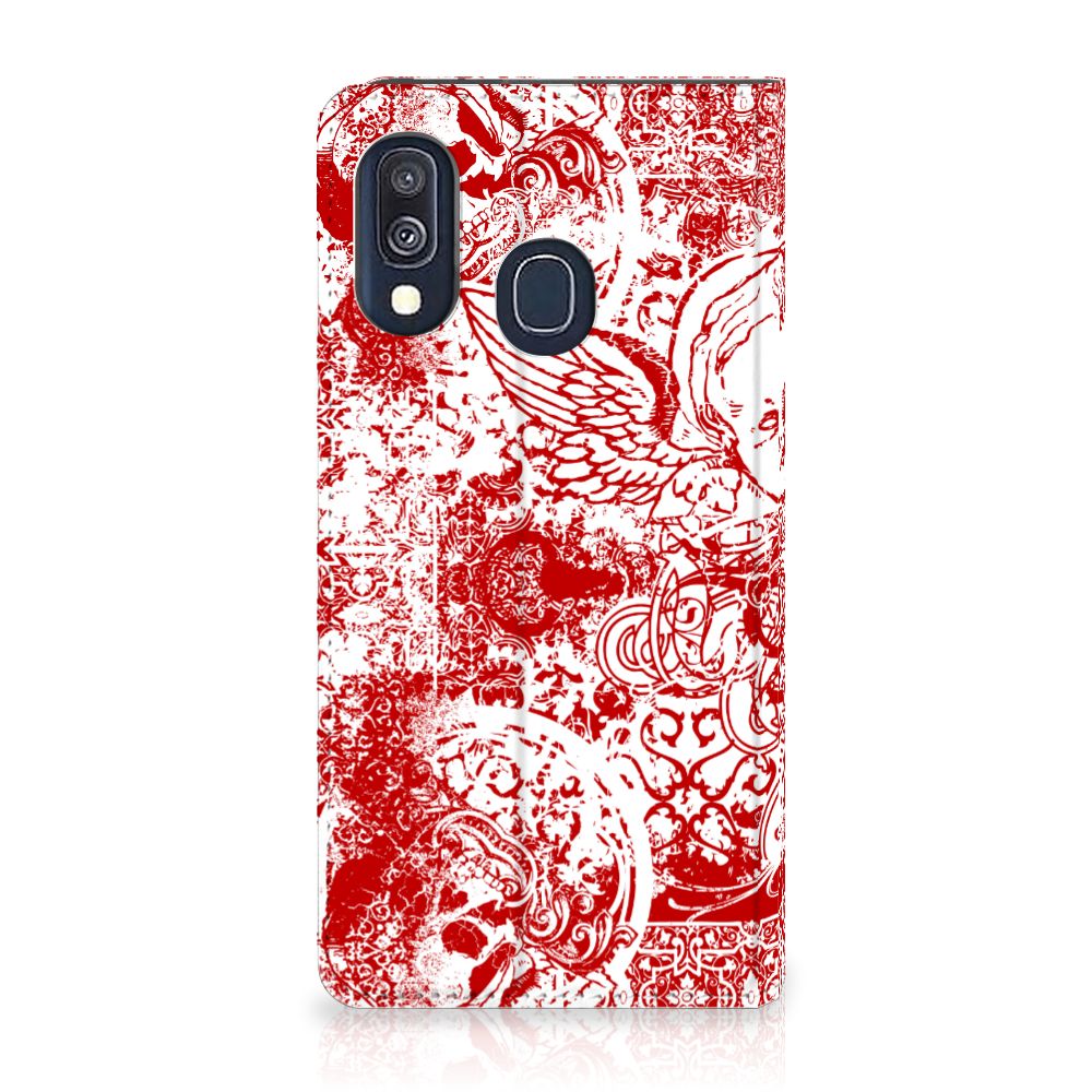 Mobiel BookCase Samsung Galaxy A40 Angel Skull Rood