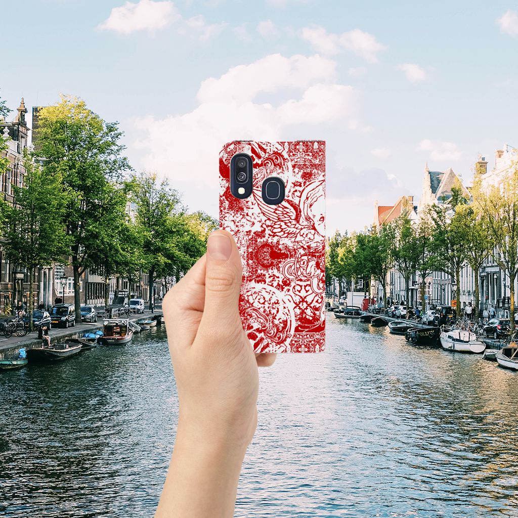 Mobiel BookCase Samsung Galaxy A40 Angel Skull Rood