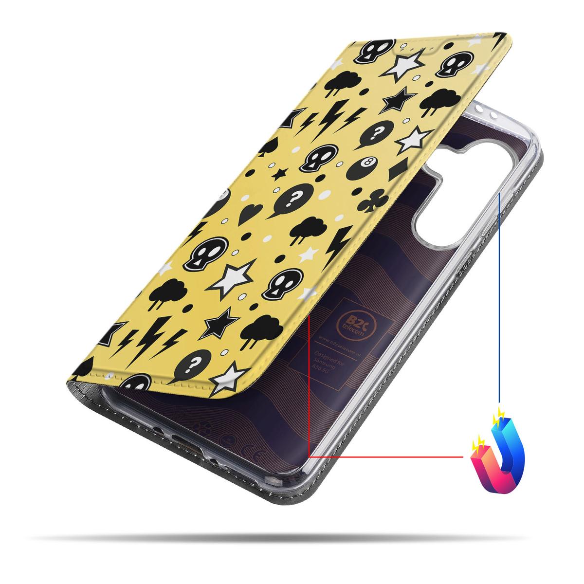 Samsung Galaxy A56 A36 Mobiel BookCase Punk Geel design voorkant