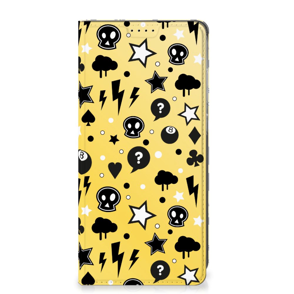 Samsung Galaxy S25 Plus Mobiel BookCase Punk Geel voorkant zwart wit patroon