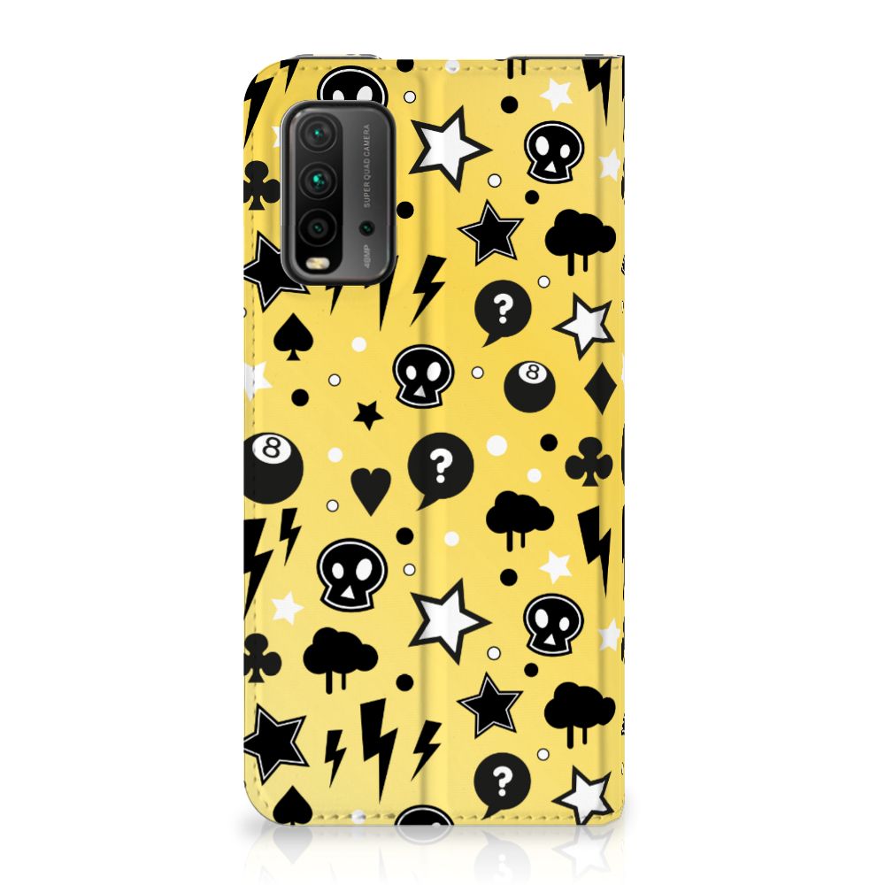 Mobiel BookCase Xiaomi Poco M3 | Redmi 9T Punk Geel design punk geel aanzicht