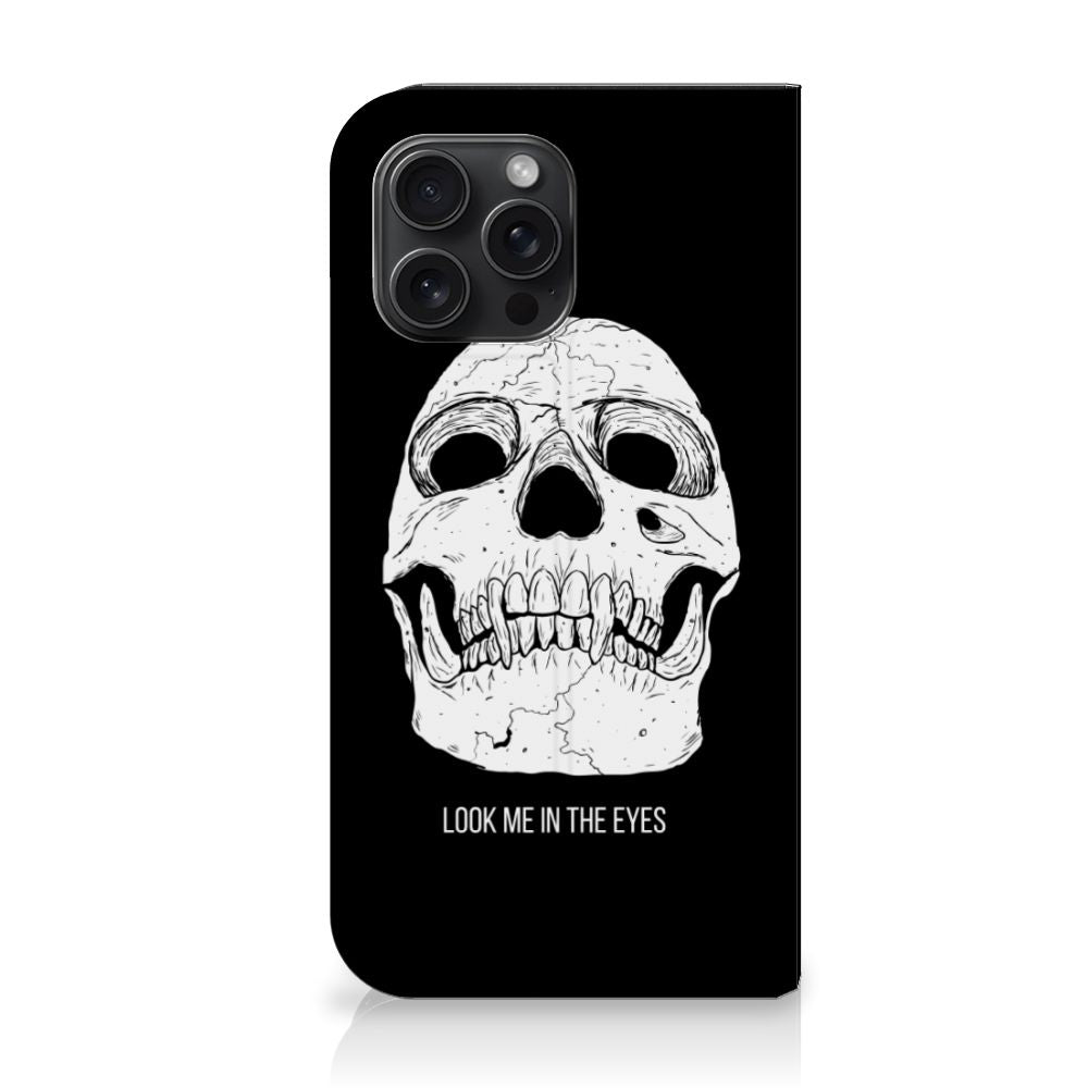 Mobiel BookCase iPhone 15 Pro Max Skull Eyes voorkant ontwerp