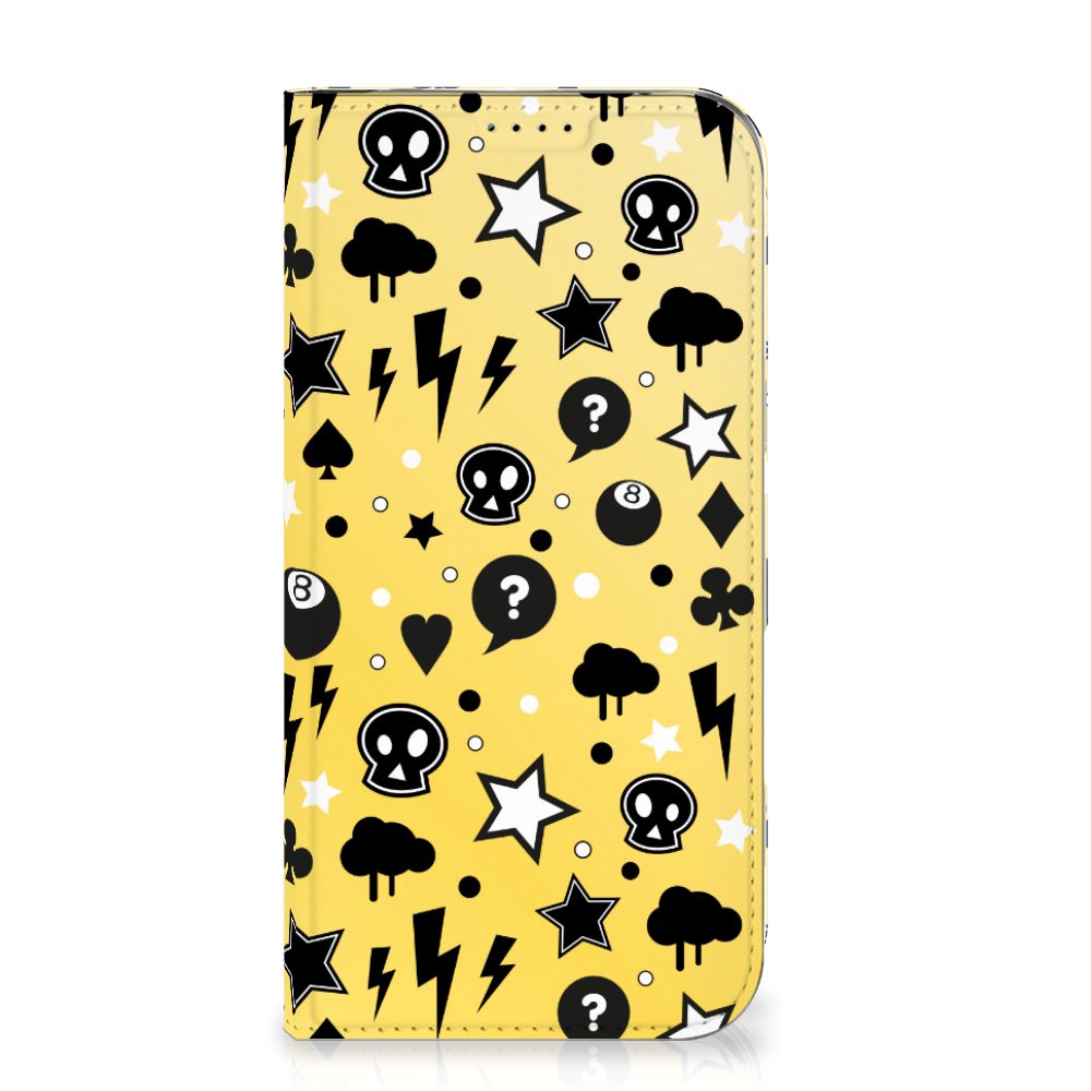 Mobiel BookCase iPhone 16 Plus Punk Geel telefoonhoesje punk yellow design voorkant