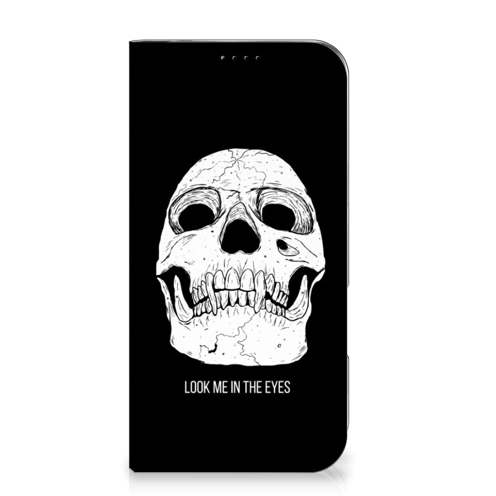 Mobiel BookCase iPhone 16 Plus Skull Eyes skull design voorkant