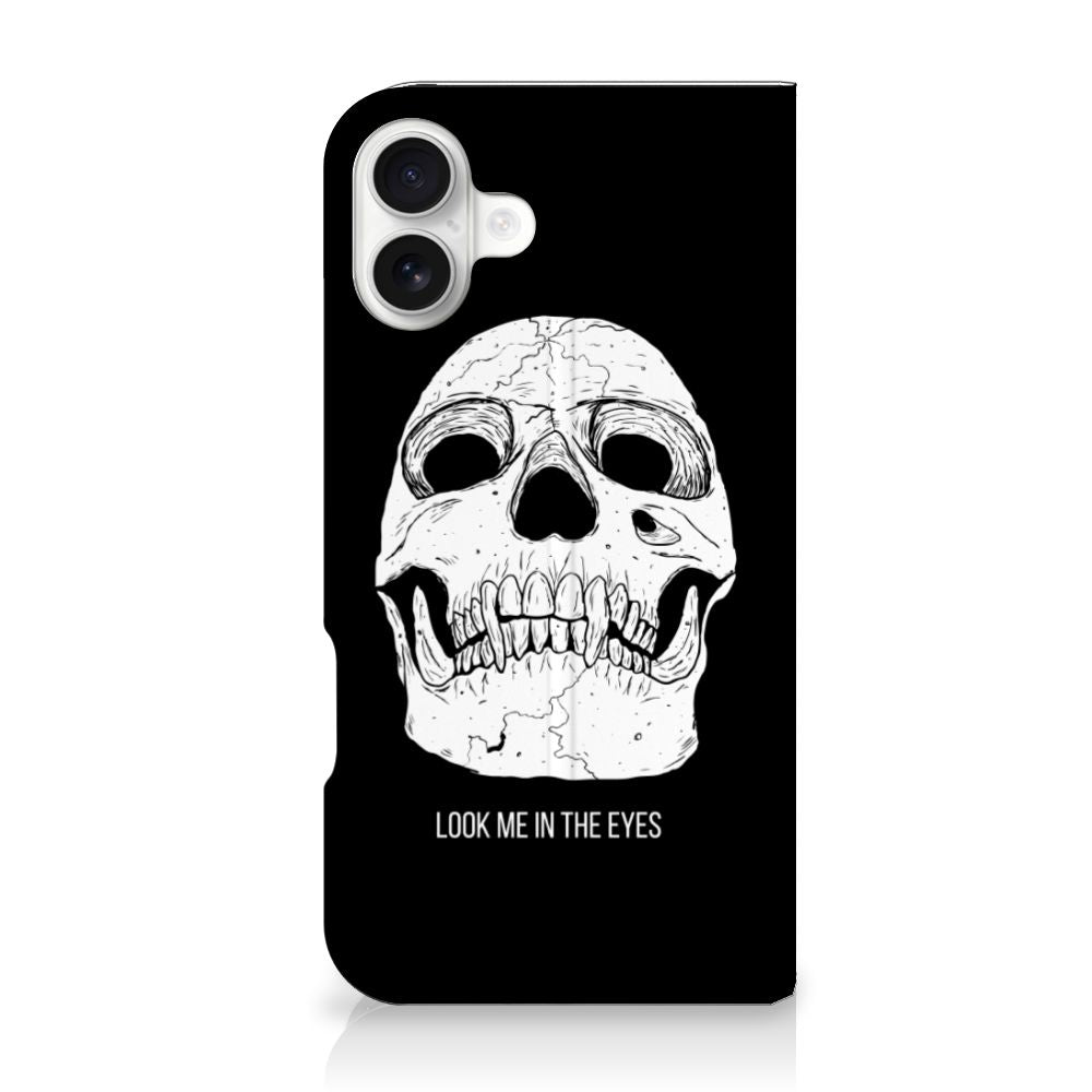 Mobiel BookCase iPhone 16 Plus Skull Eyes skull design voorkant