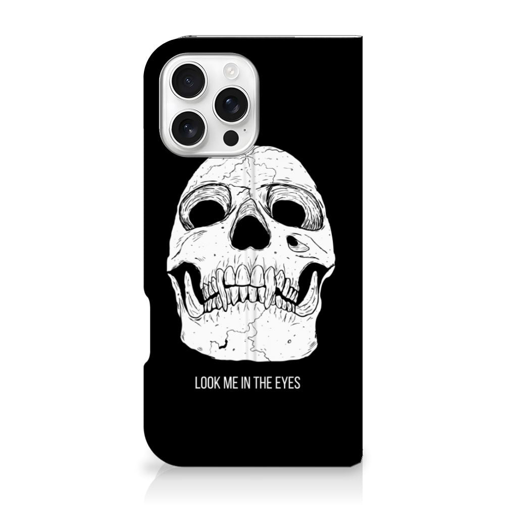 Mobiel BookCase iPhone 16 Pro Max Skull Eyes voorkant
