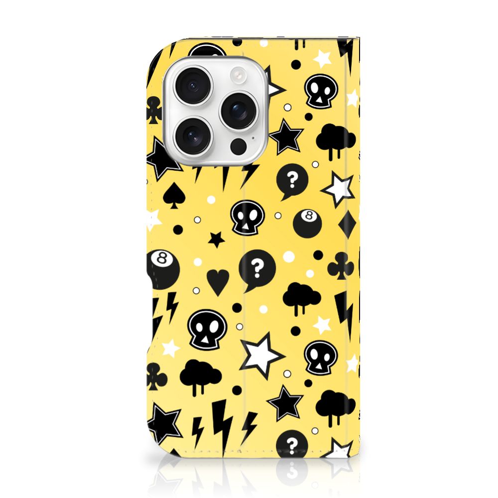 Mobiel BookCase iPhone 16 Pro Punk Geel telefoonhoesje design punk geel vooraanzicht