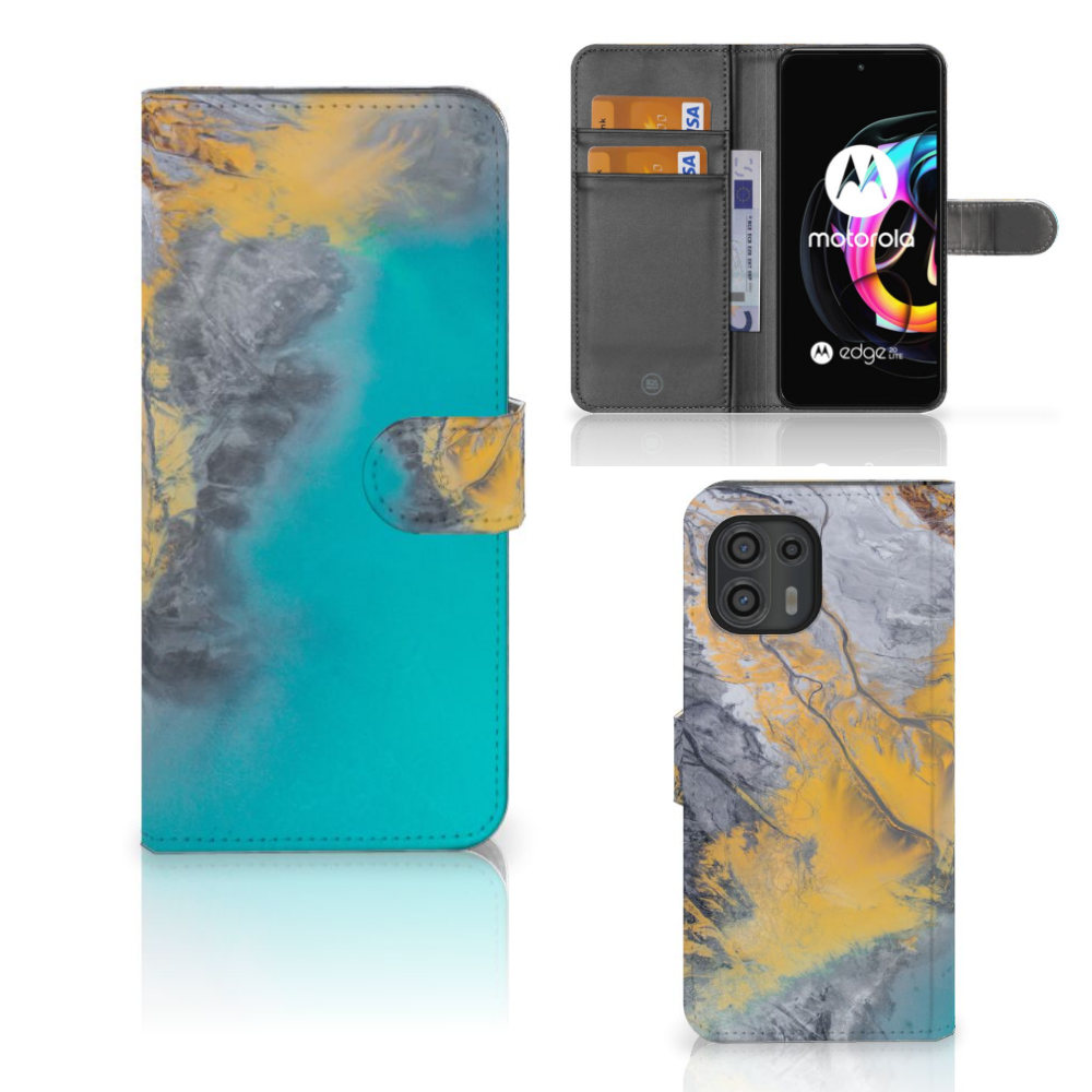 Motorola Edge 20 Lite Bookcase Marble Blue Gold
