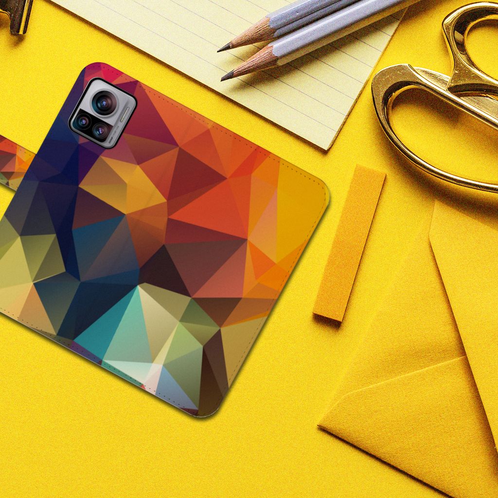Motorola Edge 30 Ultra Book Case Polygon Color design kleurrijk geometrisch