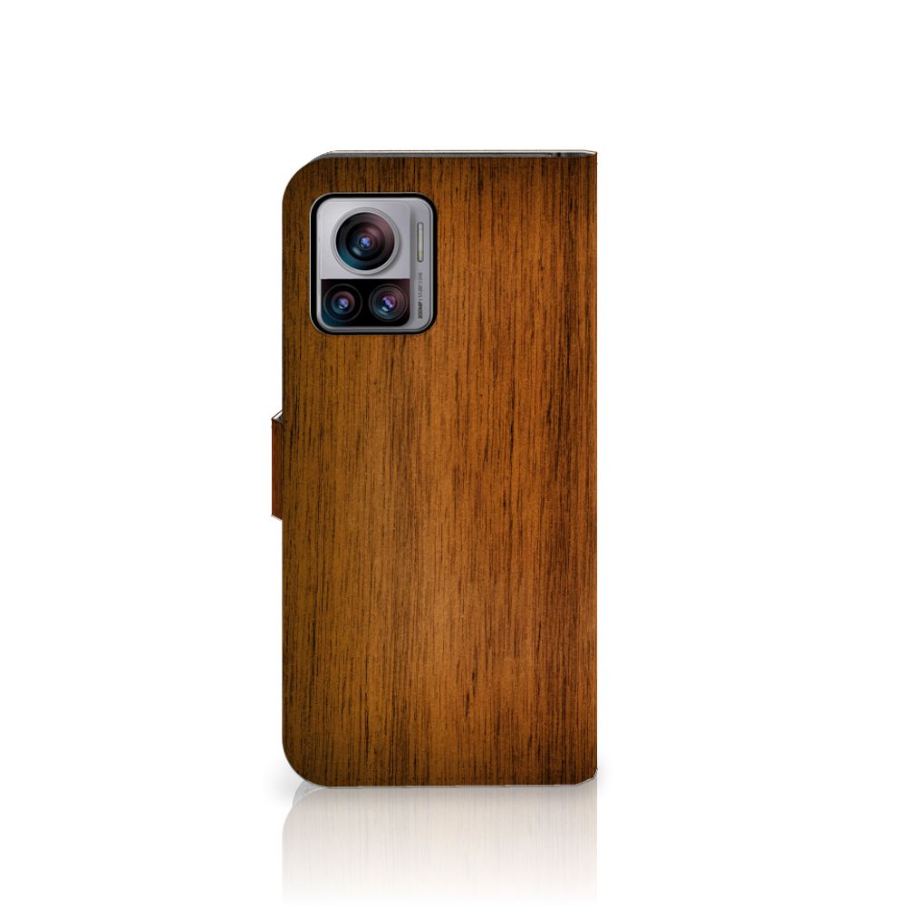 Motorola Edge 30 Ultra Book Style Case Donker Hout design houten hoesje aanzicht