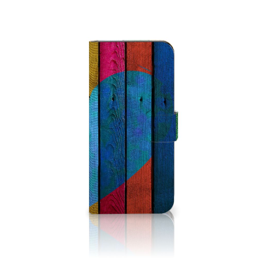 Motorola Edge 30 Ultra Book Style Case Wood Heart boekhoesje design kleurfull front