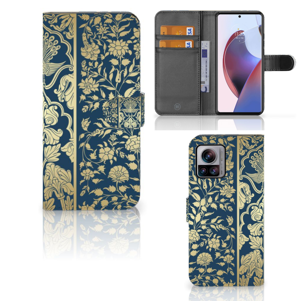 Motorola Edge 30 Ultra Hoesje Beige Flowers design beige bloemen aanzicht