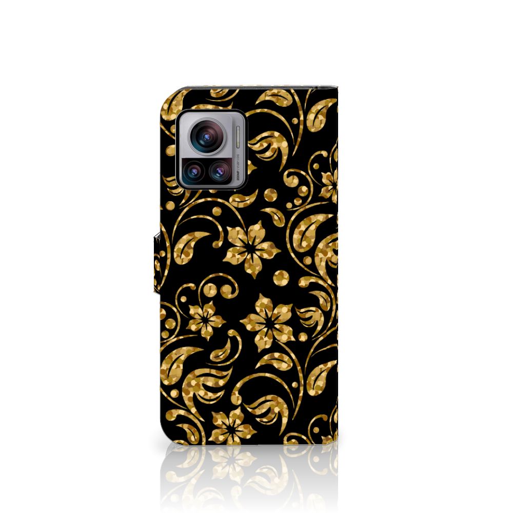 Motorola Edge 30 Ultra Hoesje Gouden Bloemen bloemen design voorkant