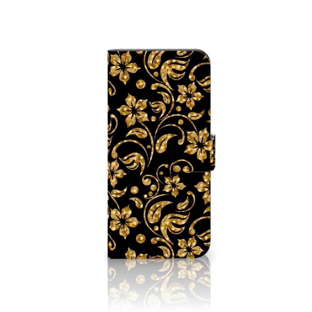 Motorola Edge 30 Ultra Hoesje Gouden Bloemen design gouden bloemen aanzicht