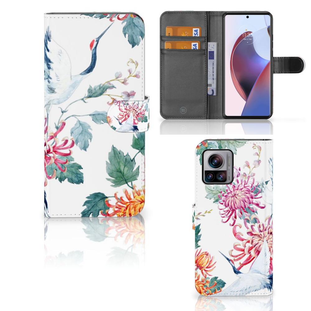 Motorola Edge 30 Ultra Telefoonhoesje met Pasjes Bird Flowers design bloemen oievaars