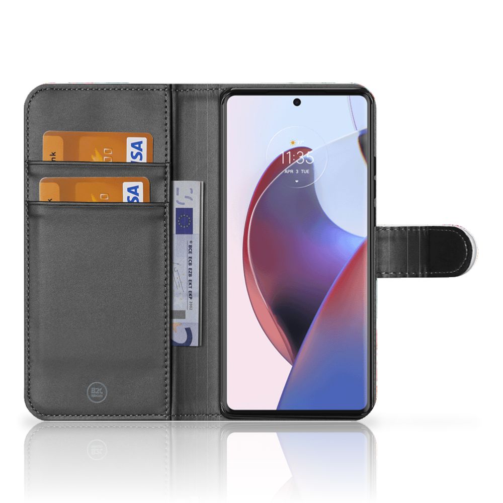 Motorola Edge 30 Ultra Telefoonhoesje met Pasjes Bird Flowers case bag inside view
