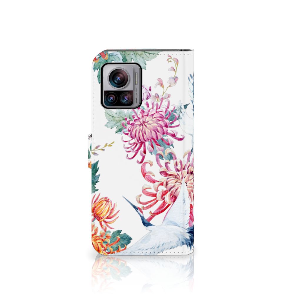 Motorola Edge 30 Ultra Telefoonhoesje met Pasjes Bird Flowers design bloemen oevervogel voorkant