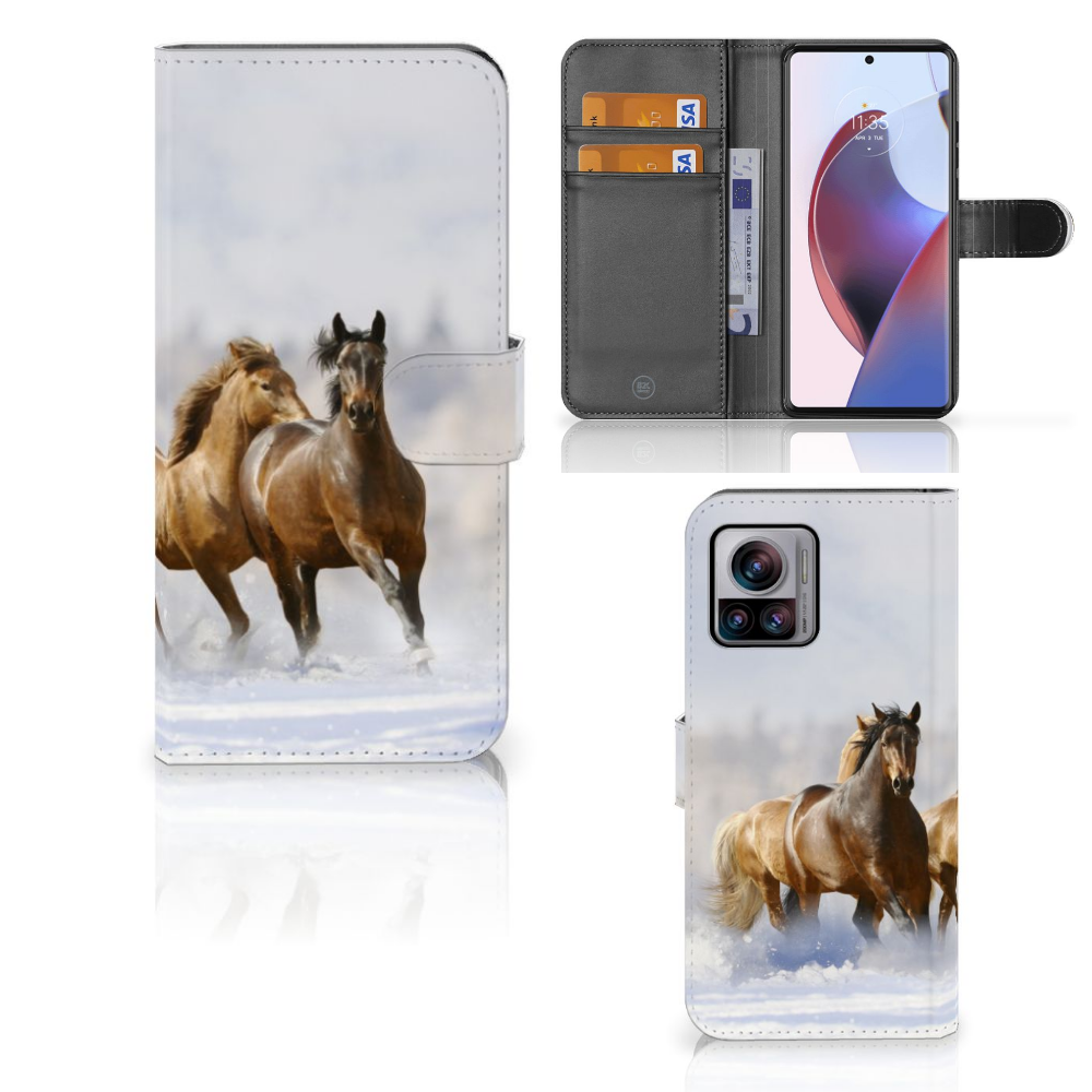 Motorola Edge 30 Ultra Telefoonhoesje met Pasjes Paarden paarden design voorzijde en binnenkant