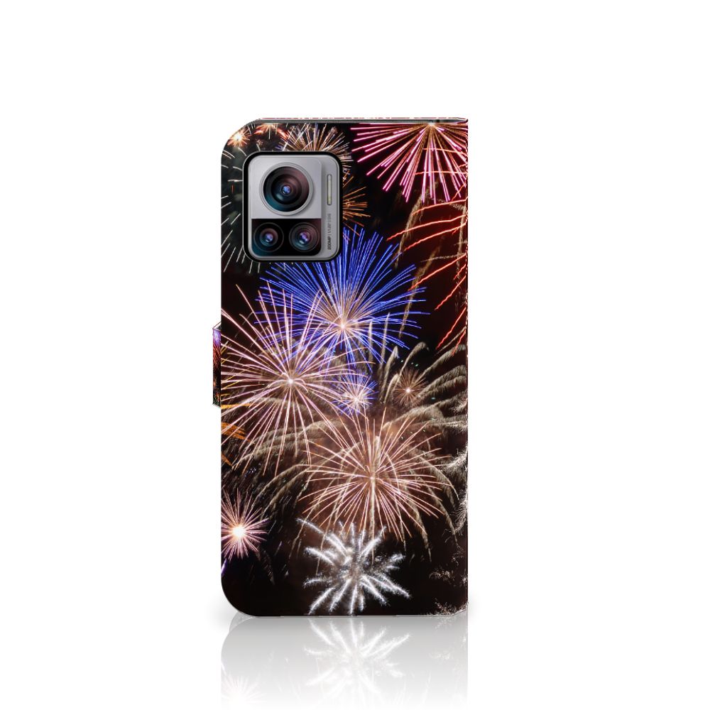 Motorola Edge 30 Ultra Wallet Case met Pasjes Vuurwerk design vuurwerk kleuren aanzicht
