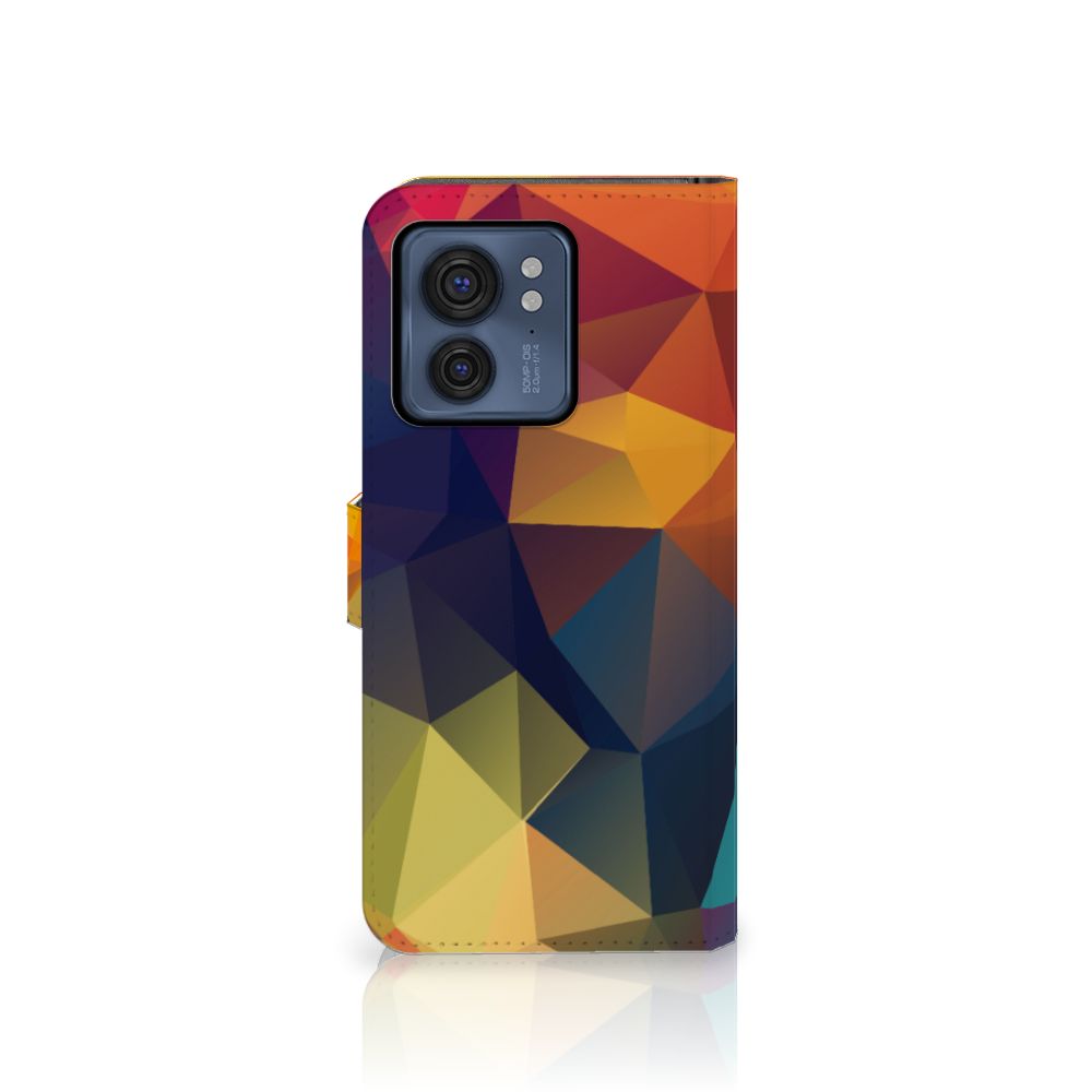 Motorola Edge 40 Book Case Polygon Color met kunstzinnige patronen in regenboogkleuren voor bescherming en uitstraling.