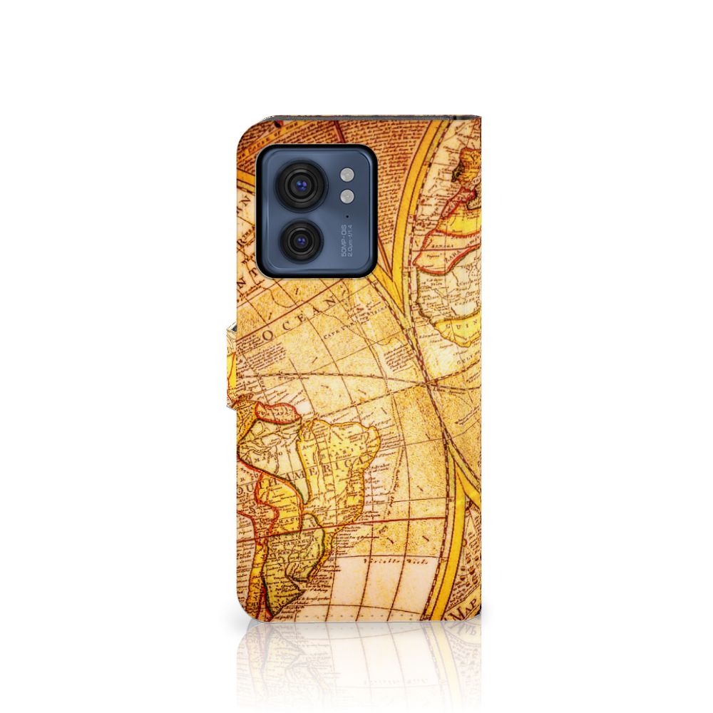 Motorola Edge 40 Flip Cover Kompas met vintage wereldkaart design, perfecte bescherming en uitstraling. 🎁