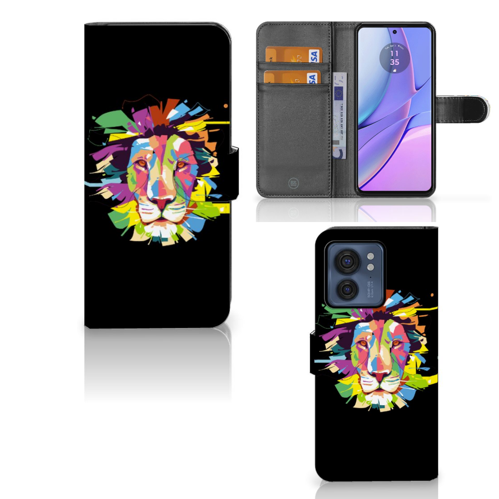 Motorola Edge 40 Leuk Hoesje Lion Color met uniek ontwerp en handige pasjesvakjes.
