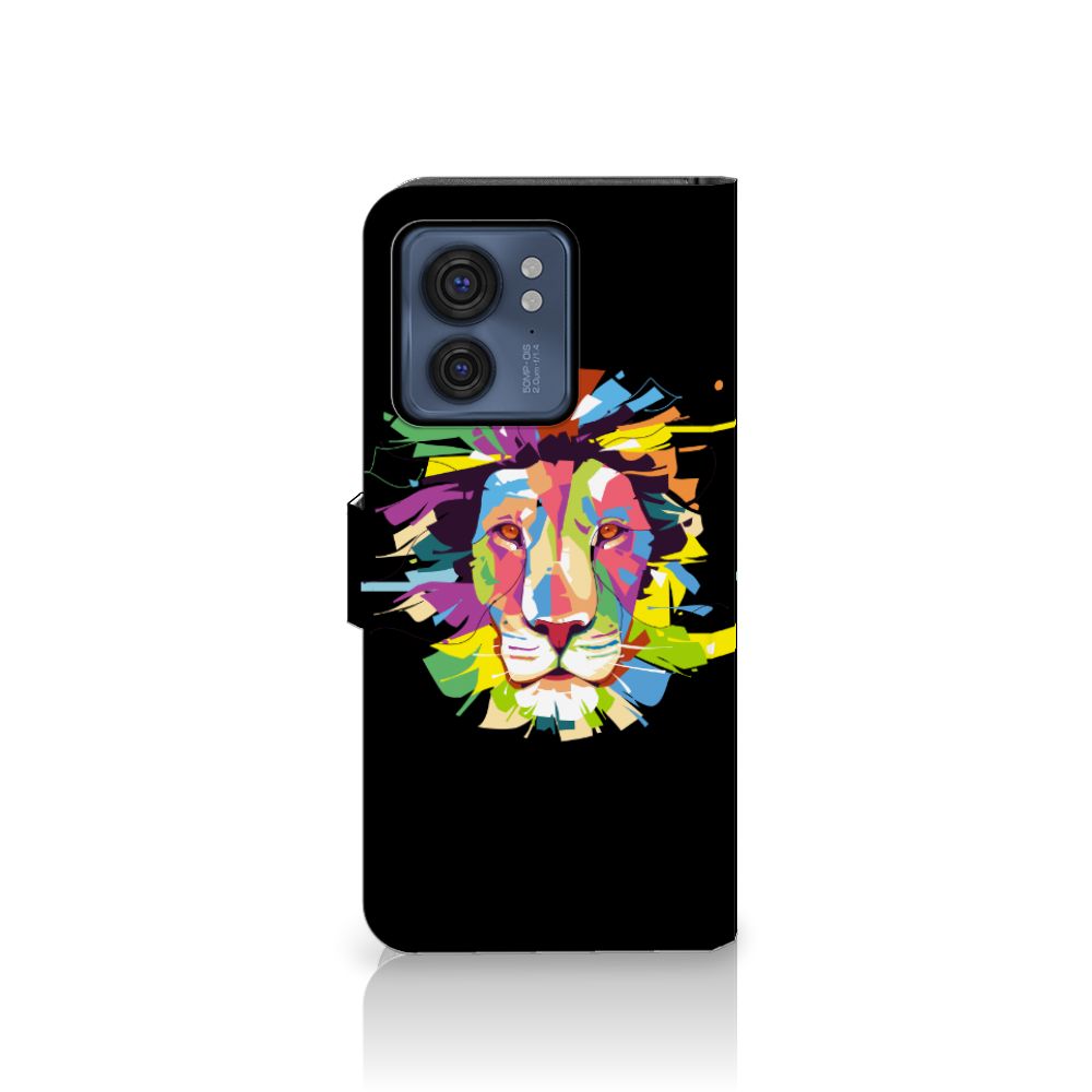 Motorola Edge 40 Leuk Hoesje Lion Color met kleurrijk leeuwendesign voor stijl, bescherming en gebruiksgemak.