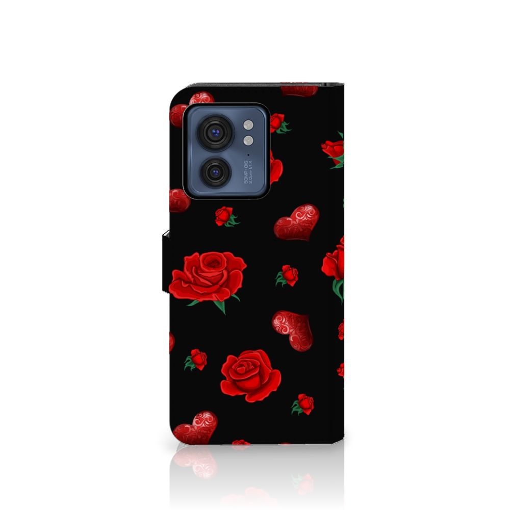 Motorola Edge 40 Leuk Hoesje Valentine bookcase rozen hartjes aanzicht