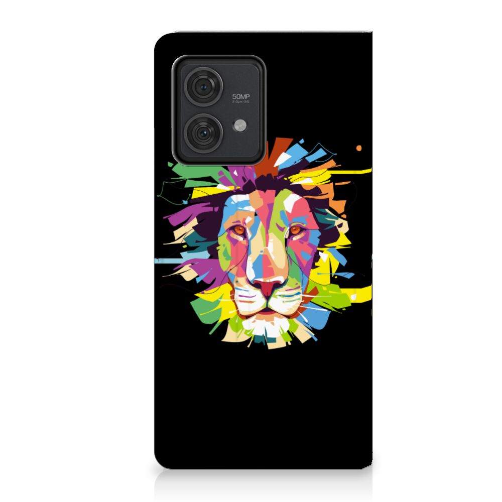 Motorola Edge 40 Neo Magnet Case Lion Color voorkant kleurensplash leeuw
