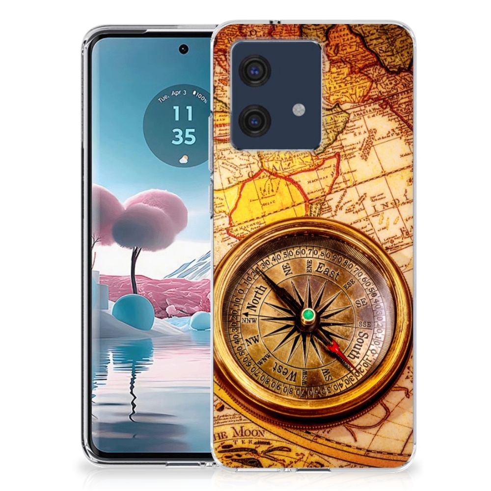 Motorola Edge 40 Neo Siliconen Back Cover Kompas met kompas op kaart achterzijde