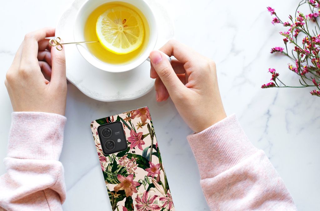 Motorola Edge 40 Neo Smart Cover Flowers bloemen design bovenaanzicht