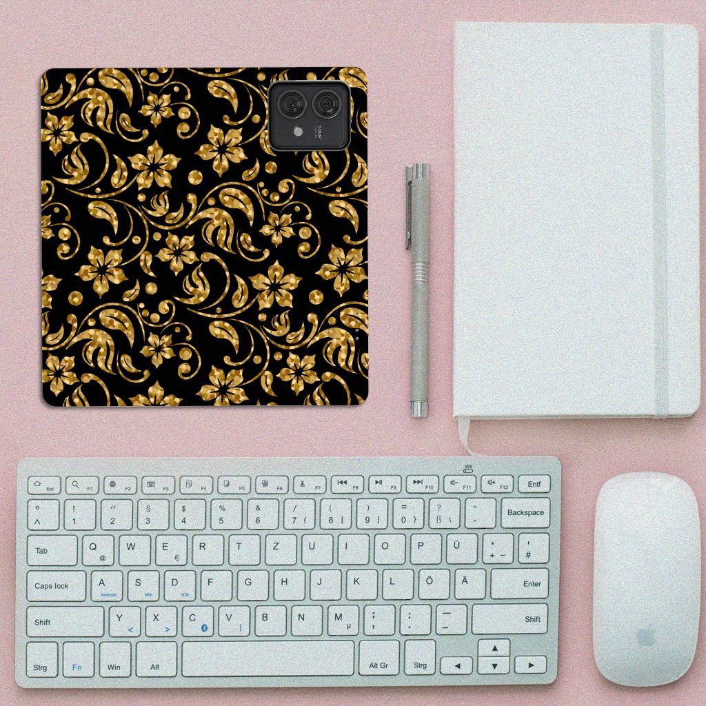 Motorola Edge 40 Neo Smart Cover Gouden Bloemen design bovenaanzicht