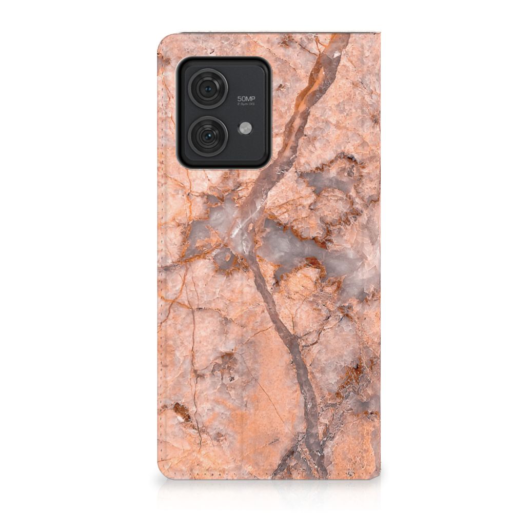 Motorola Edge 40 Neo Standcase Marmer Oranje - Elegant marmerdesign en optimale bescherming voor je telefoon 🎁