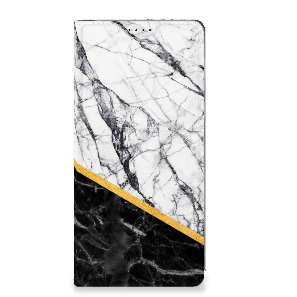 Motorola Edge 40 Neo Standcase Marmer Wit Zwart design marmer voorkant