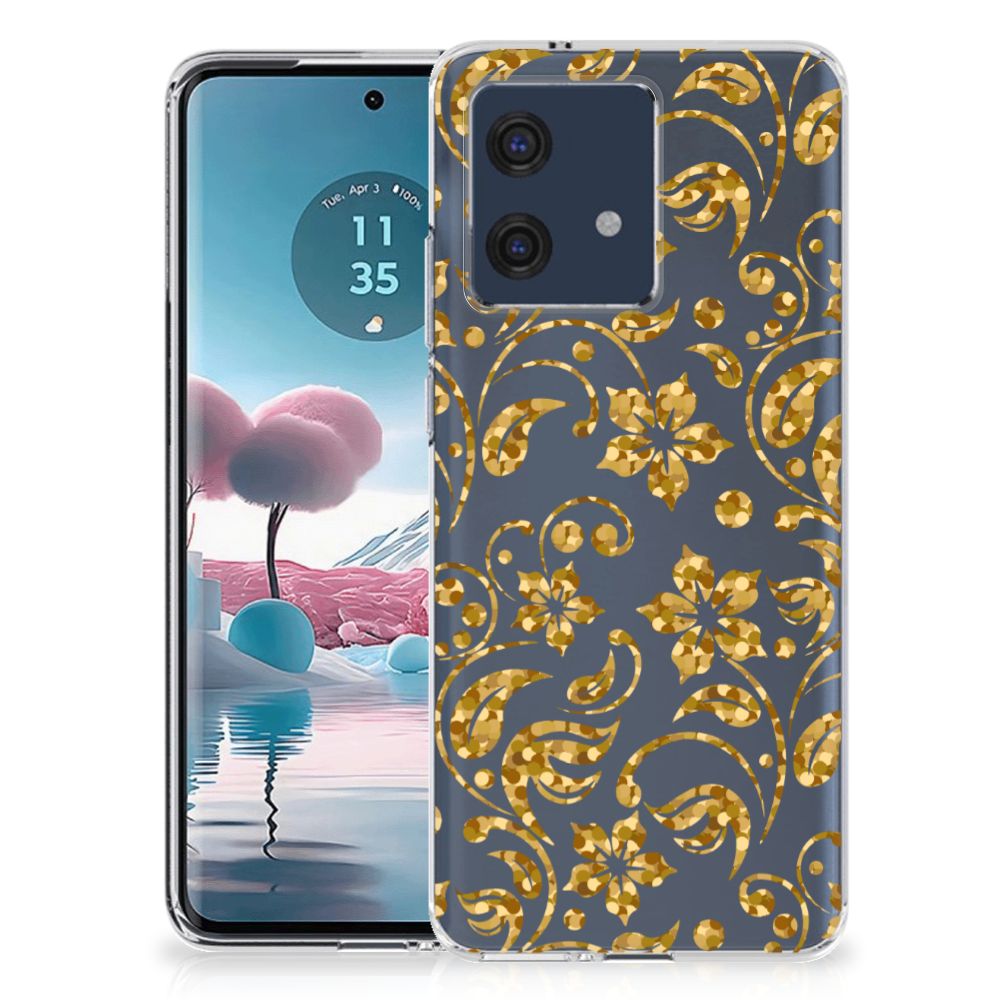 Motorola Edge 40 Neo TPU Case Gouden Bloemen design achterzijde