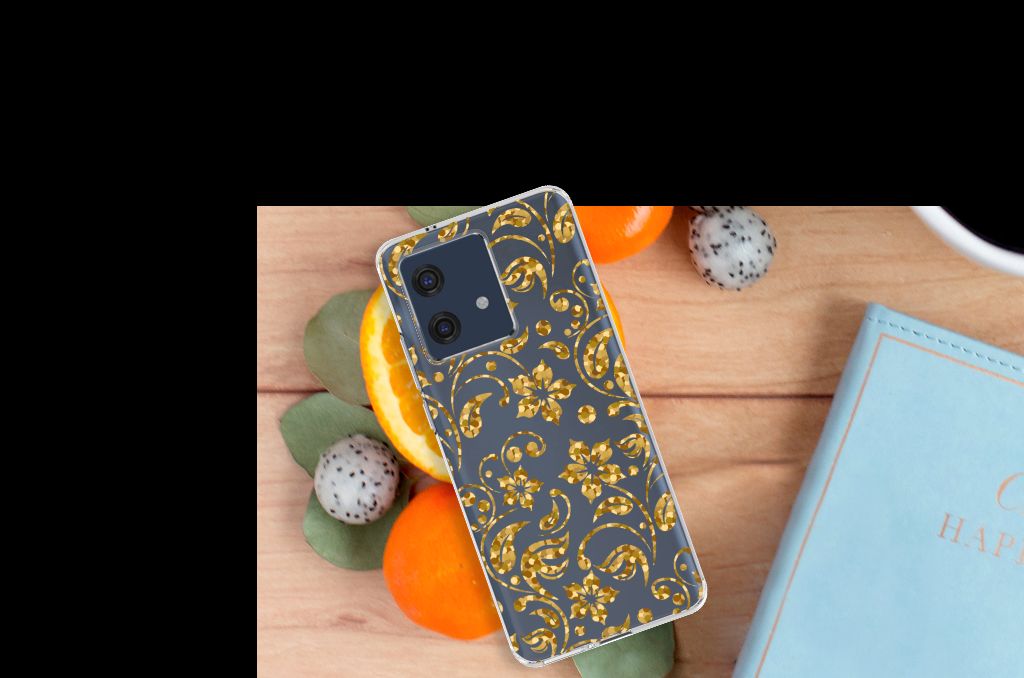 Motorola Edge 40 Neo TPU Case Gouden Bloemen bovenzijde design