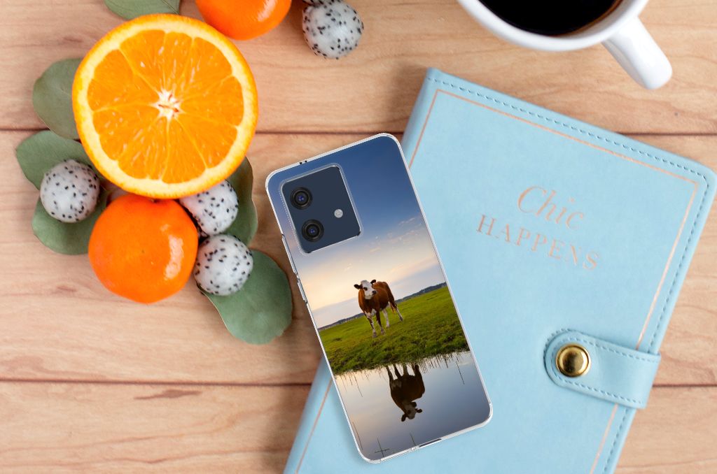 Motorola Edge 40 Neo TPU Hoesje Koe koe ondergang ontwerp zijaanzicht