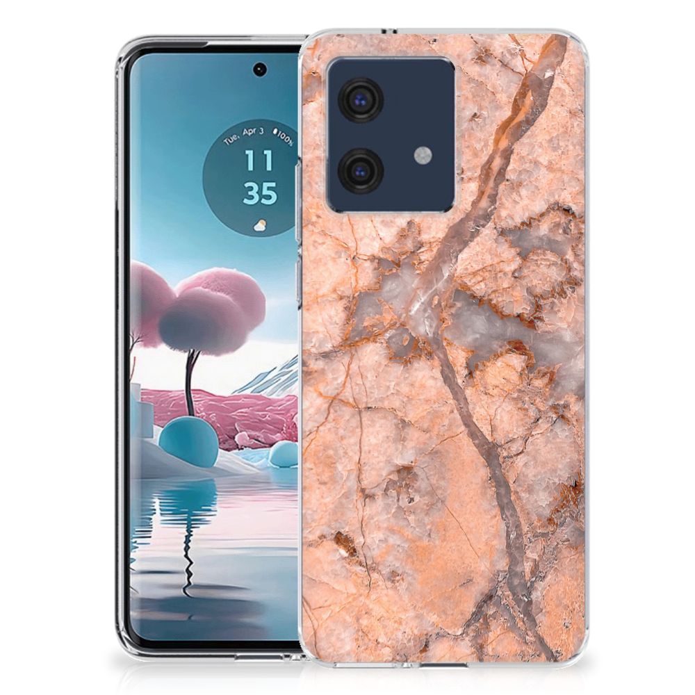 Motorola Edge 40 Neo TPU Siliconen Hoesje Marmer Oranje achterkant marmerdesign