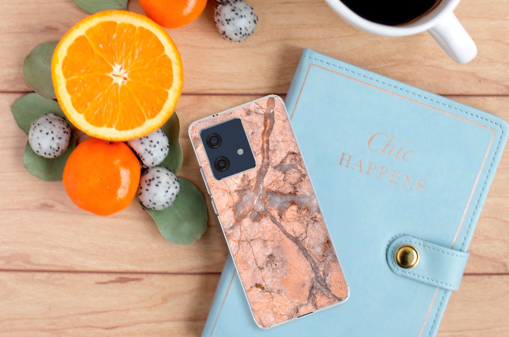 Motorola Edge 40 Neo TPU Siliconen Hoesje Marmer Oranje design oranje marmer aanzicht