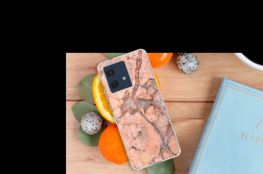 Motorola Edge 40 Neo TPU Siliconen Hoesje Marmer Oranje achterkant design marmer