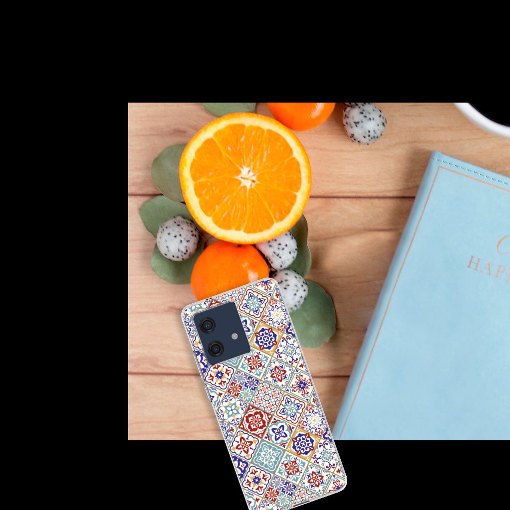 Motorola Edge 40 Neo TPU Siliconen Hoesje Tiles Color met kleurrijk ontwerp en citrusvruchten op tafel 🍊