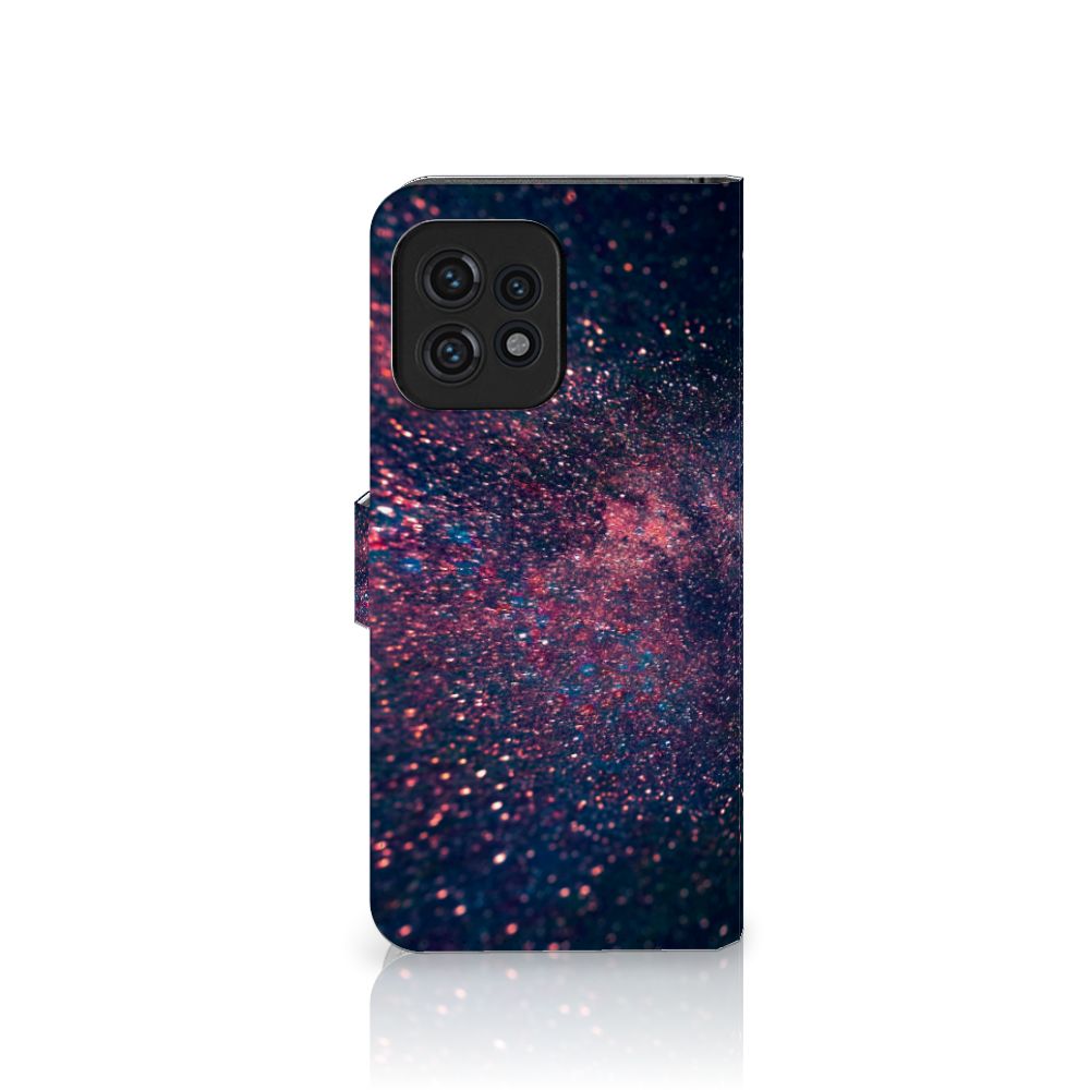 Motorola Edge 40 Pro Book Case Stars boekhoesje sterren zwevende deeltjes paarse blauwe inktzwarte achtergrond
